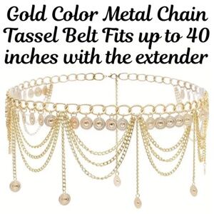 Gold Color Metal Chain Tassel Belt Fits up to 40 inches with the extender